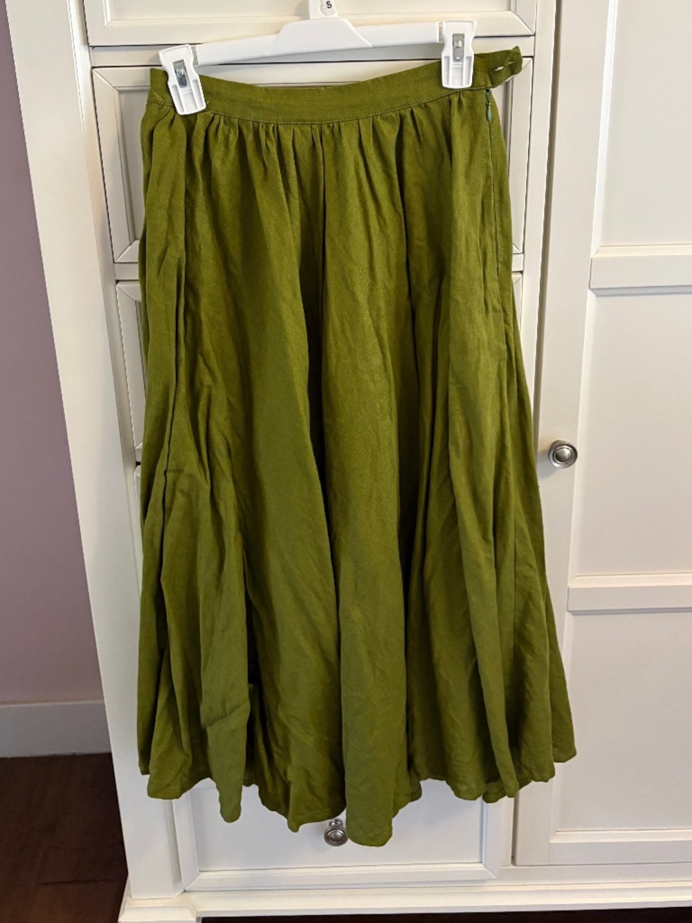 Green 100% linen skirt in the style of Son de Flor, size XS
